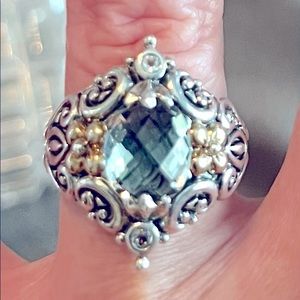 Barbara Bixby Sterling Silver, 18k Gold, Green Quartz, Topaz ring